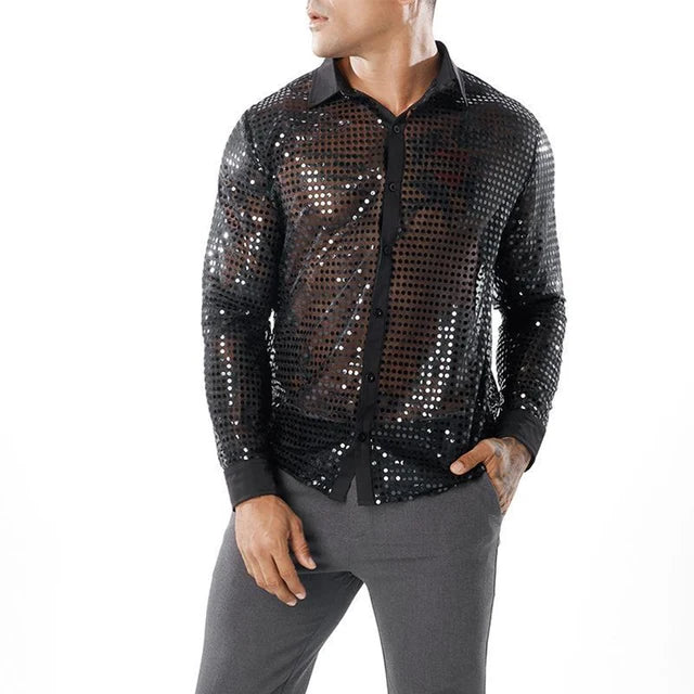 Sparkly Black End Retro Sequins Shirt