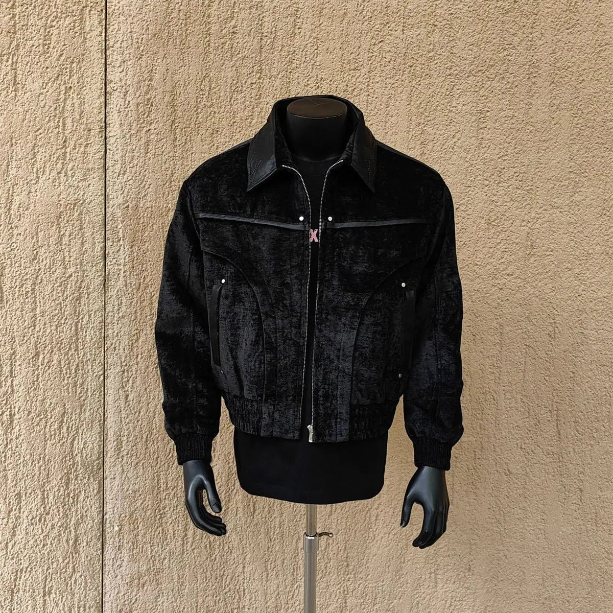 Solid Patchwork Collar Bomber Jacket