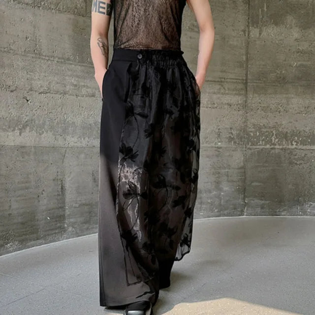 Casual Gauze Stitched Wide Leg Pants