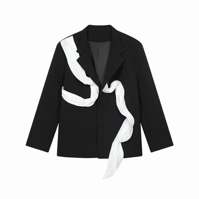 3D Patchwork Ribbon Contrast Blazer