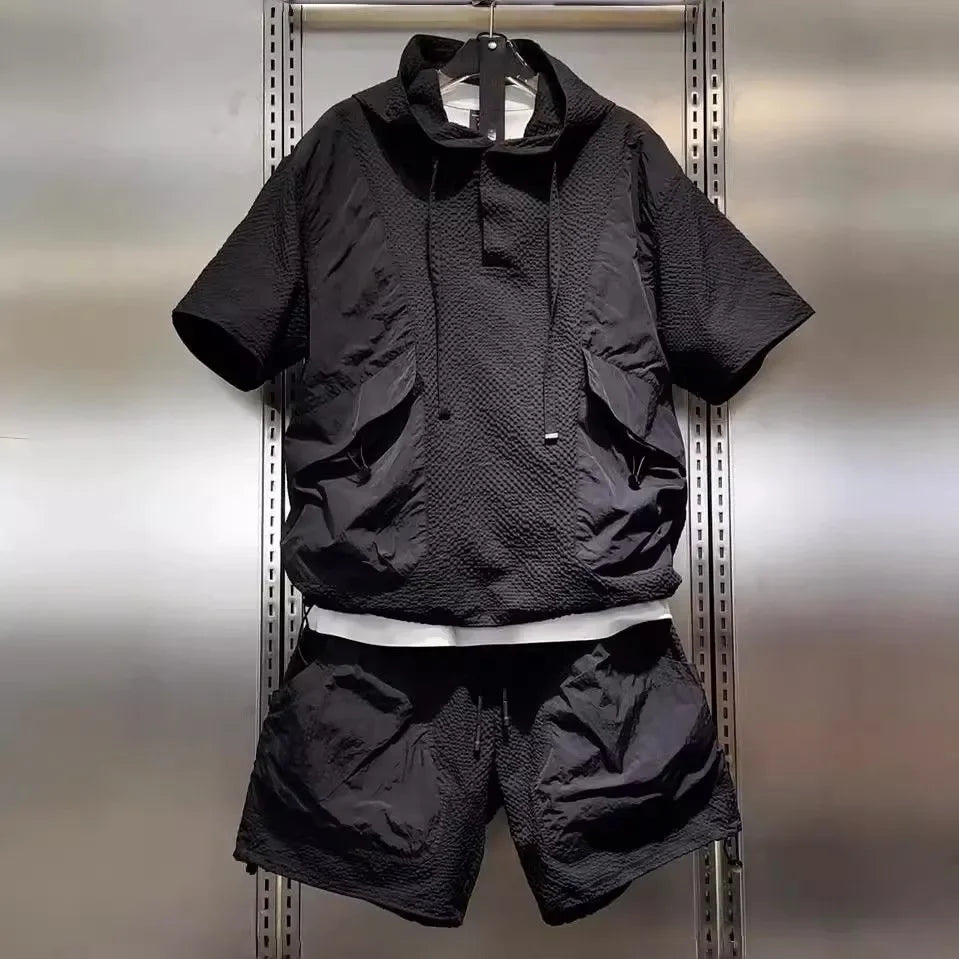 Textured Casual Short-Sleeved Shorts Set