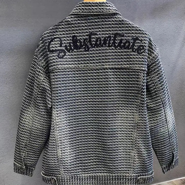 Embroidered Script Houndstooth Jacket