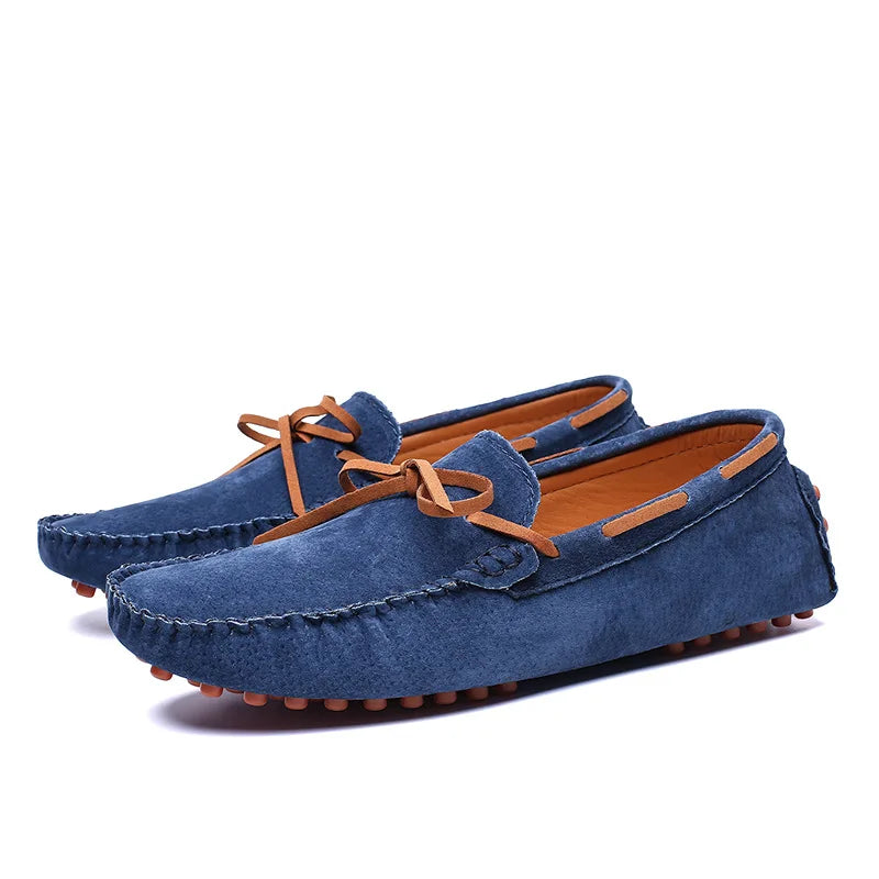 Leather Lace Detailing Suede Loafers