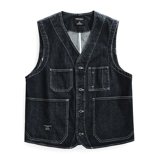 Stitched Multi Pockets Denim Vest