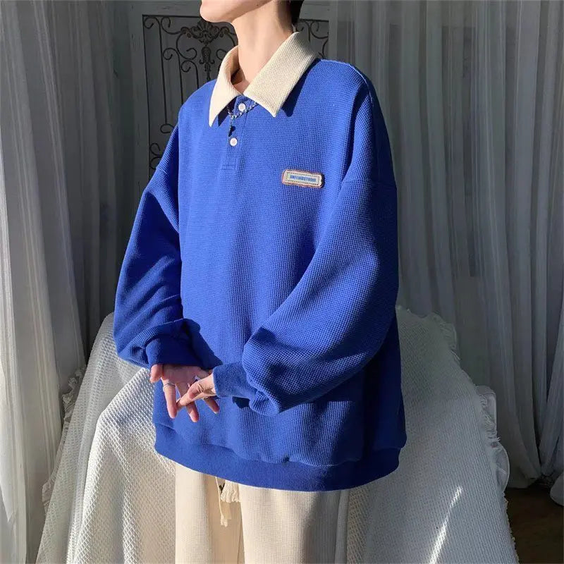 Oversized Waffle Knit Polo Sweatshirt