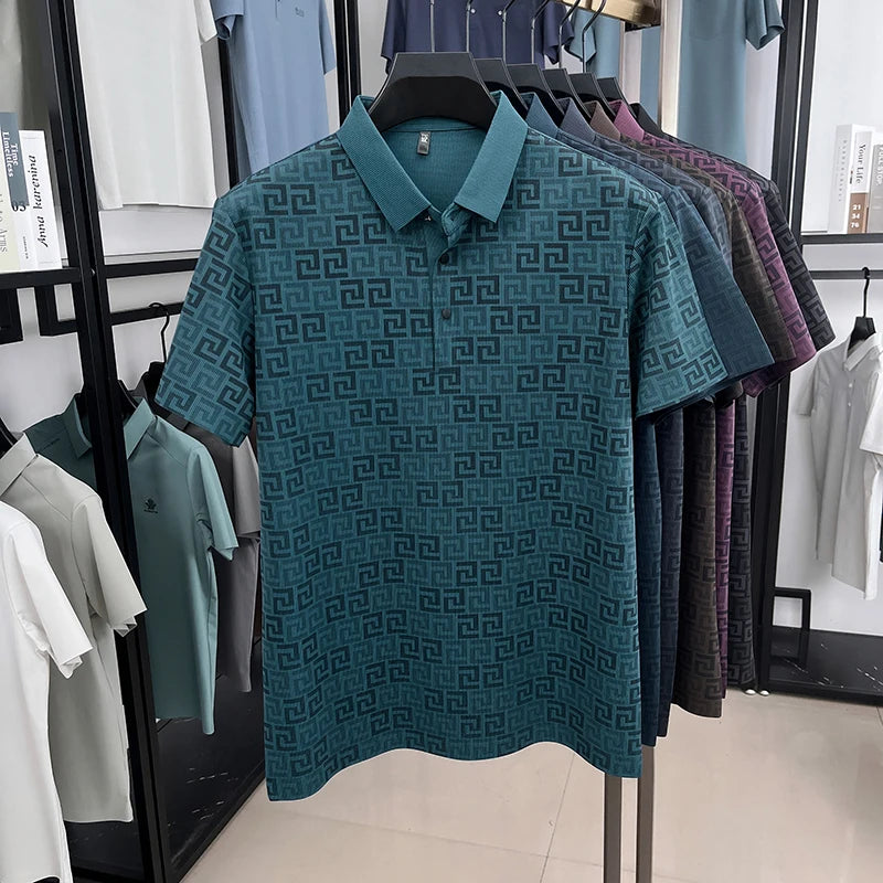 Jacquard Maze Pattern Men's Polo Shirt