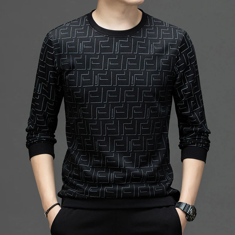 Geometric Letter Printed O-Neck Sweater