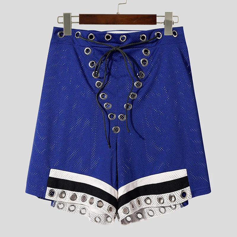 Hollow Button Polyester Loose Shorts