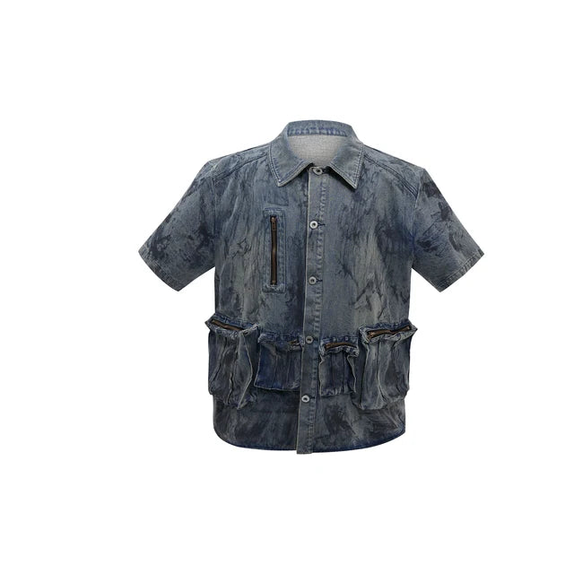 Brushed Worn-Out Short-Sleeved Denim Jacket