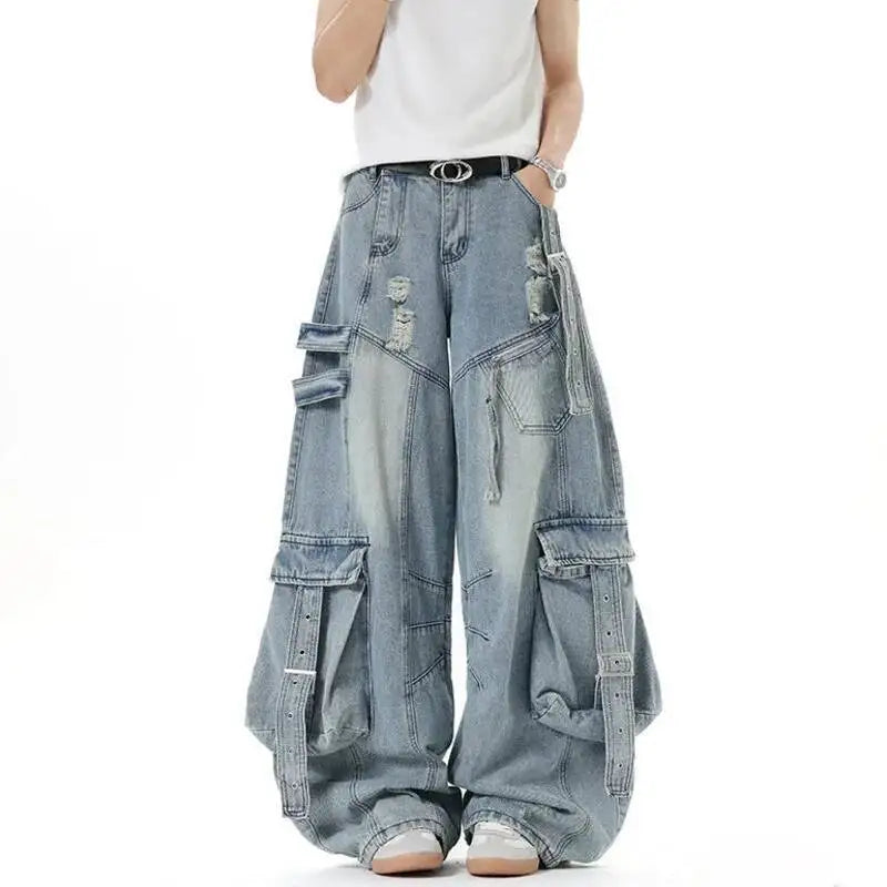 Multi Pockets Worn-Out Baggy Jeans