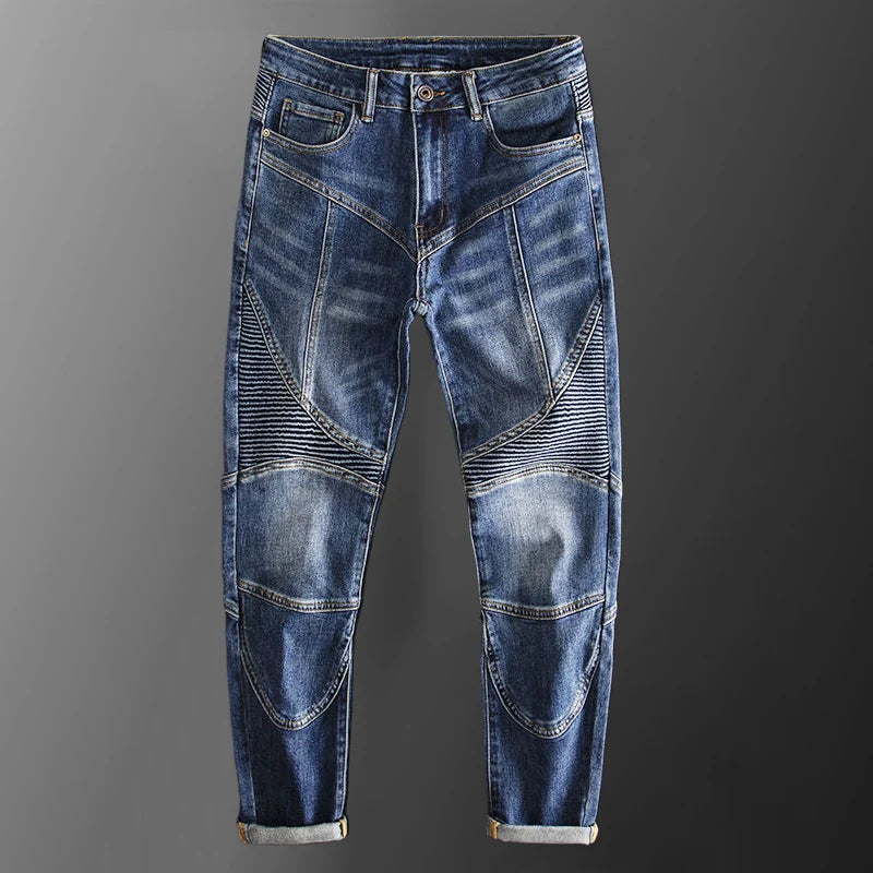 Retro Patchwork Men's Blue Jeans