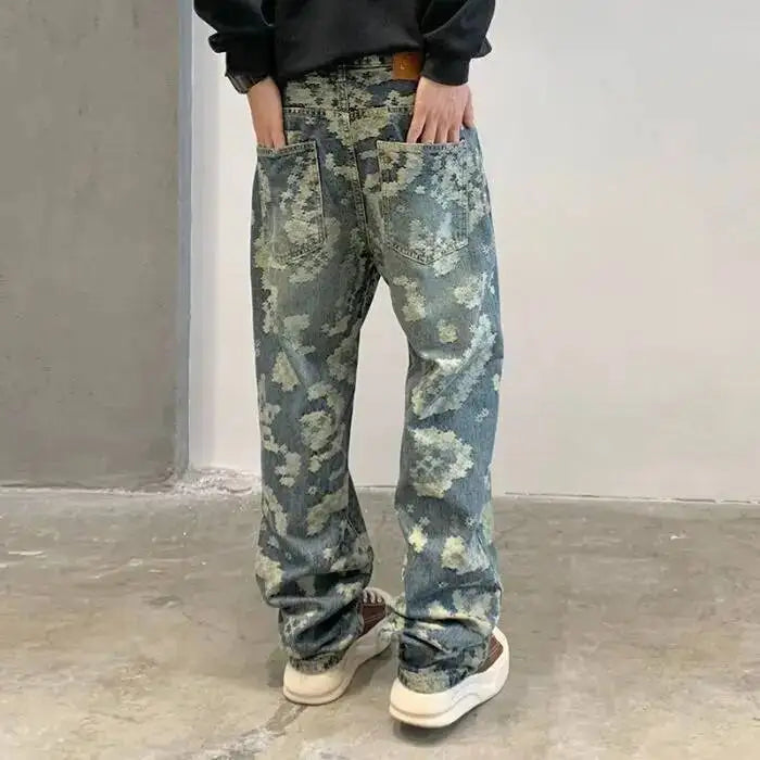Geometric Print Loose Straight Jeans
