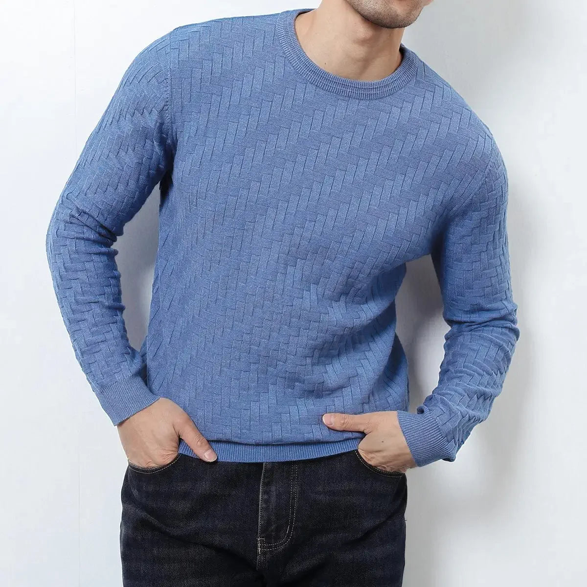 Solid Jacquard Woven Plaid Sweater