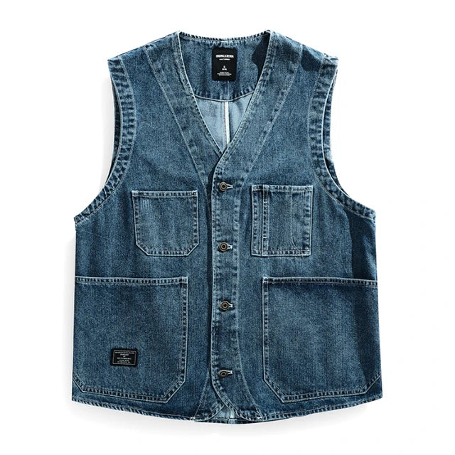 Stitched Multi Pockets Denim Vest