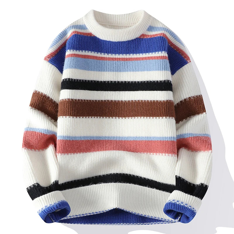 Casual O-Neck Knitted Striped Sweater