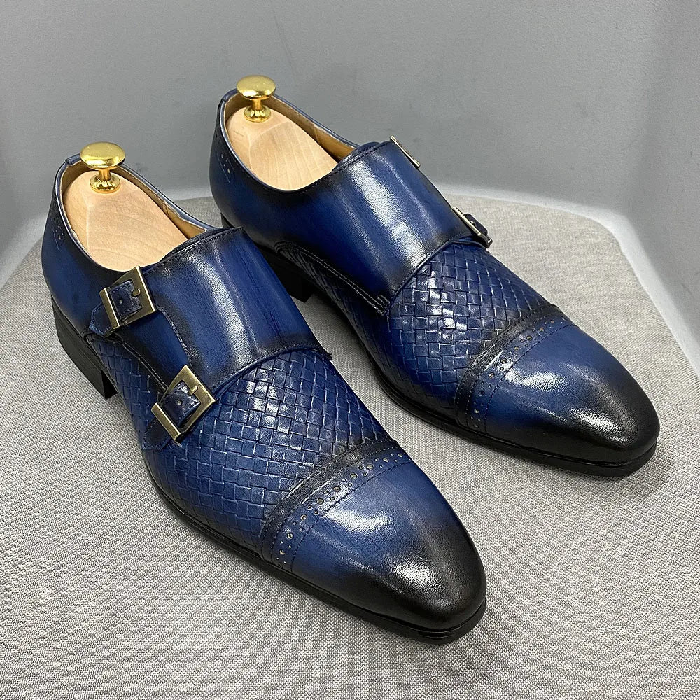 Woven and Solid Pattern Monk Shoes