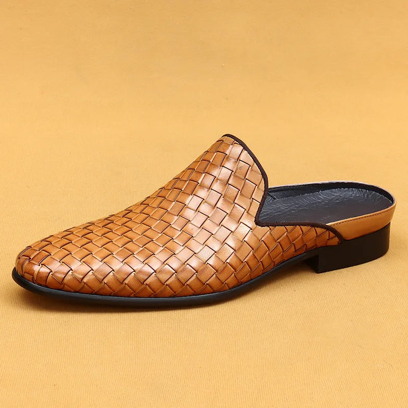 Woven Pattern Leather Mules Shoes