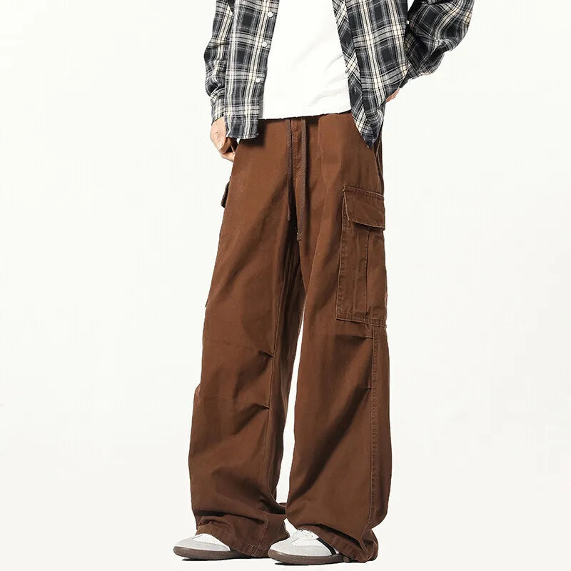 Solid Drawstring Side Pockets Wide Leg Pants