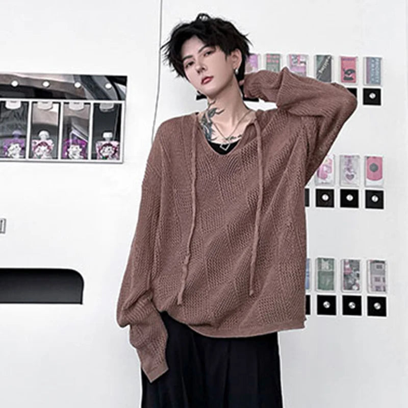 V-Neck Ribbon Hollow-Out Knitted Pullover