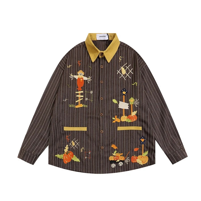 Embroidery Contrast Color Stripe Design Shirt