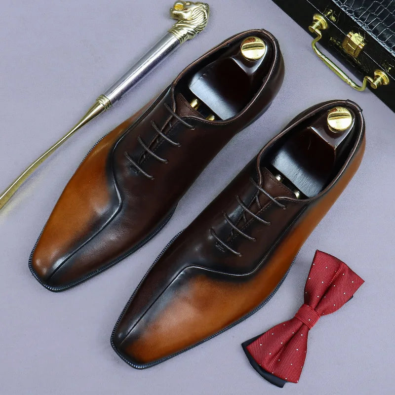 Half Mixed Color Leather Oxfords Shoes