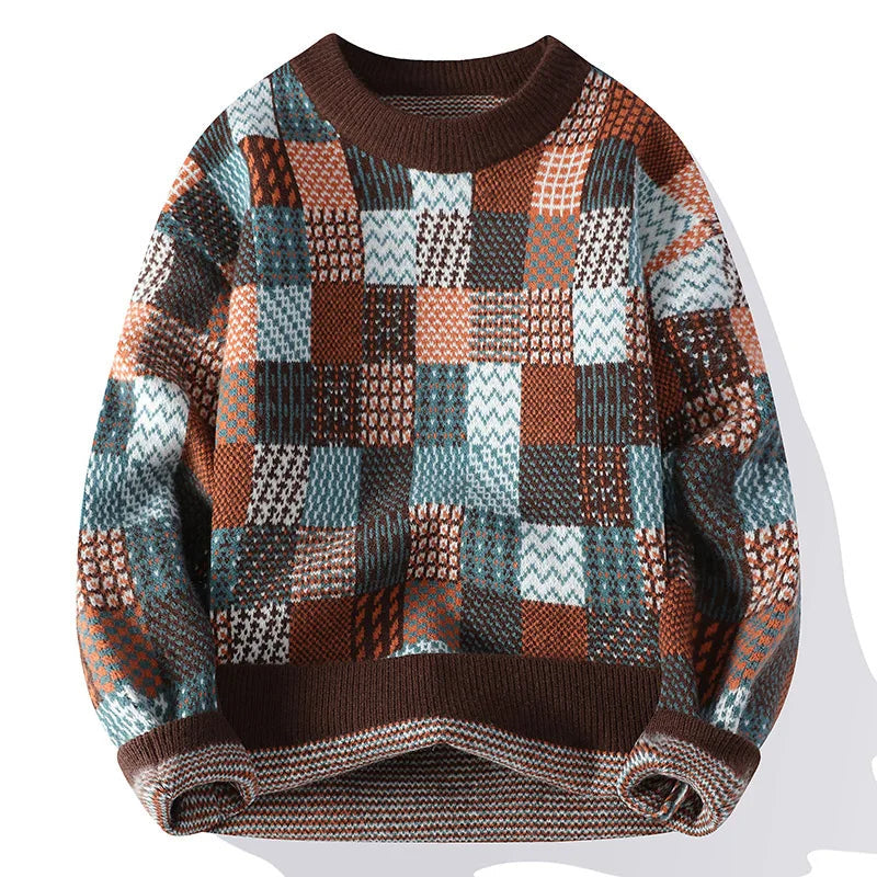 Vintage Geometric Checkered Pattern Sweater