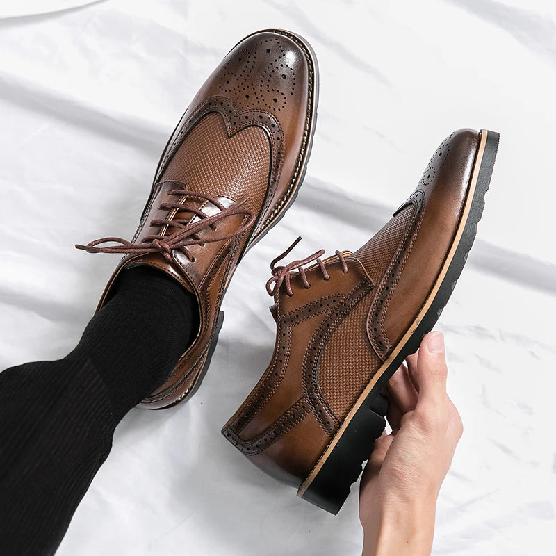 Genuine Leather Wingtip Oxford Shoes