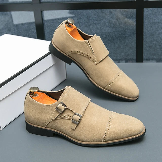 Beige Color Monk Leather Shoes