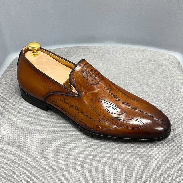 Hand-Painted Engraving Leather Loafers