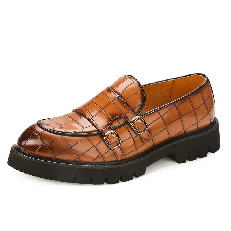 Thick-Soled Crocodile Leather Men Loafers