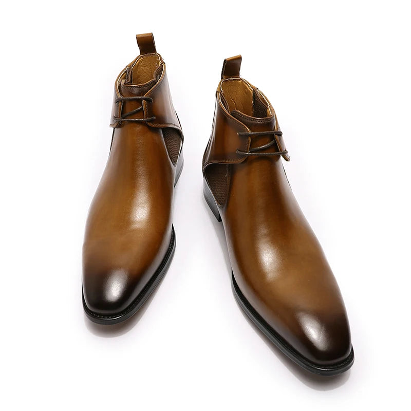 Sleek Color Style Genuine Leather Chelsea Boots