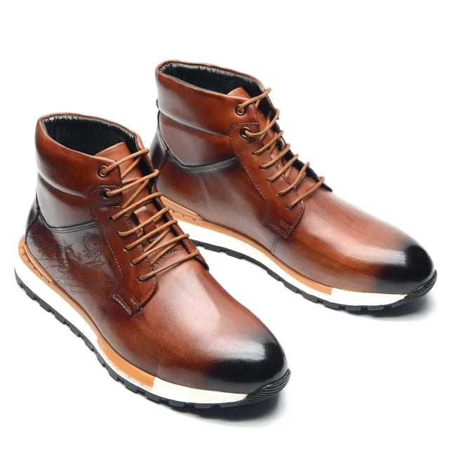 Genuine Leather Lace-Up High Top Flat Boots