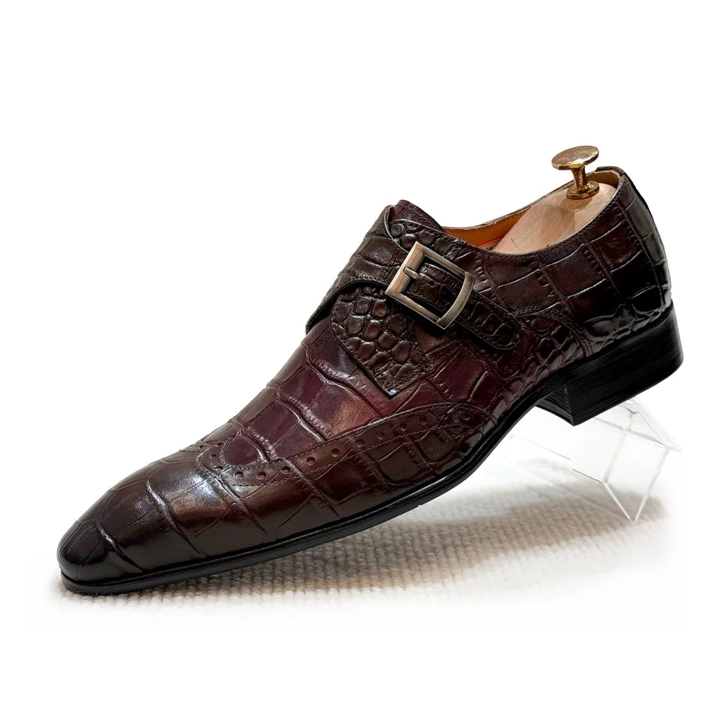 Genuine Leather Slip-On Wingtip Brogue Shoes