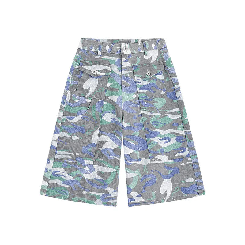 Casual Camouflage Multi-Pocket Denim Capri