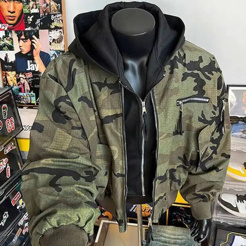 Patchwork Camouflage Zipper Hooded Jacket