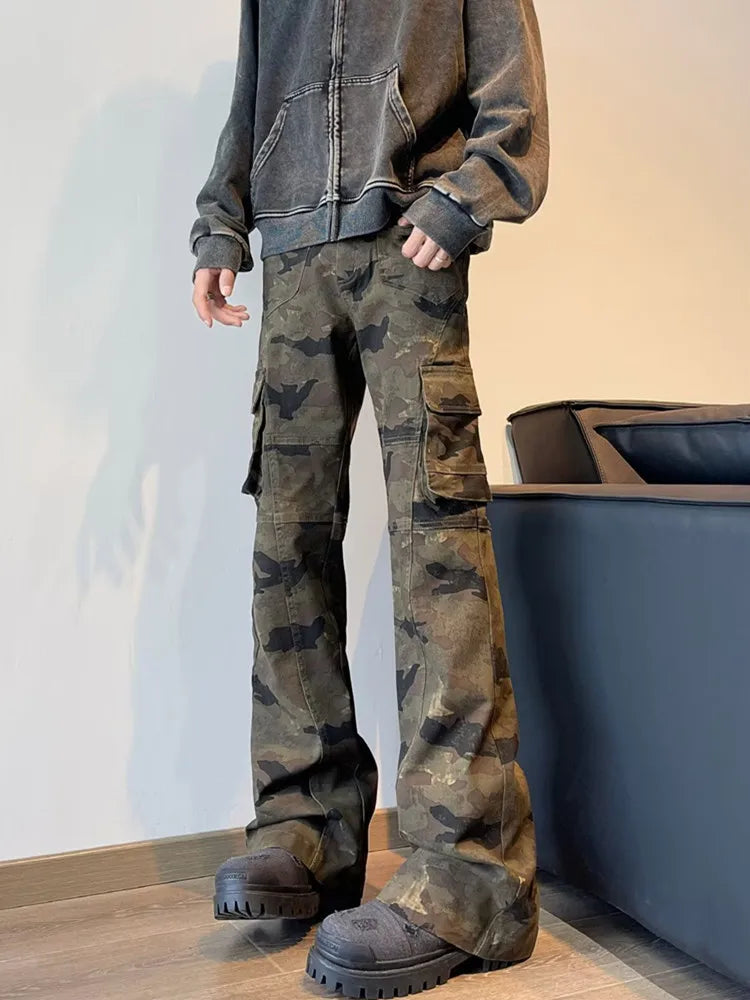 Streetwear Camouflage Slim Flare Jeans