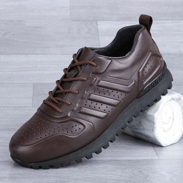 Thick Bottom Top Layer Cowhide Leather Sneakers