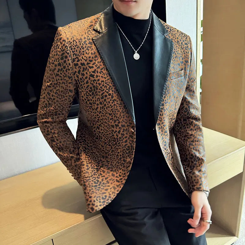 Leopard Pattern Single-Breasted Men Blazer