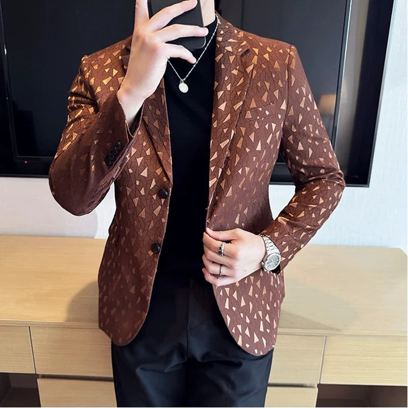 Geometric Solid Jacquard Fit Blazer