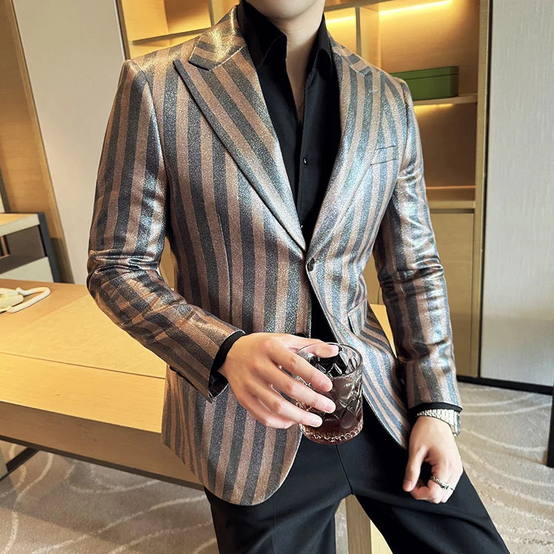Vertical Striped Pattern Single-Breasted Blazer