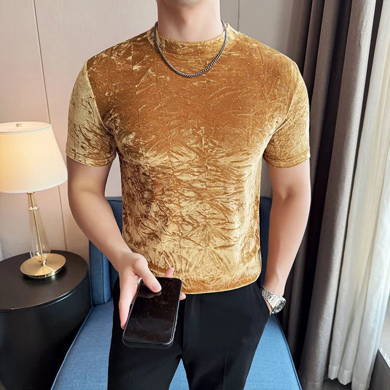 Fashion Fold Design Velvet T-Shirt