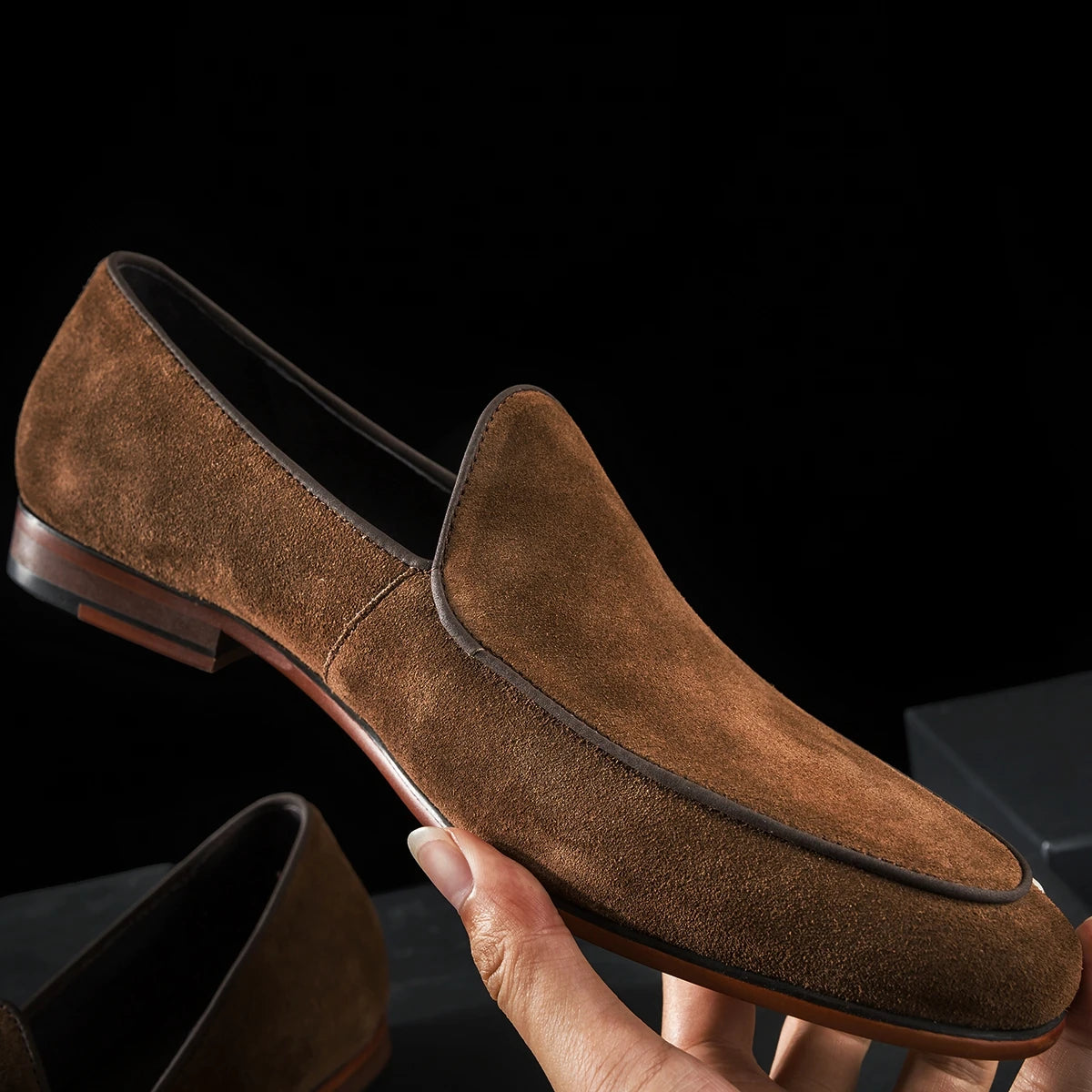 Solid Suede Almond Toe Loafers