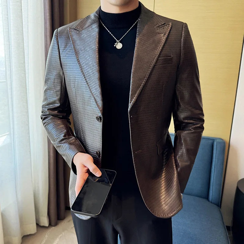 Waffle Leather Single-Breasted Blazer