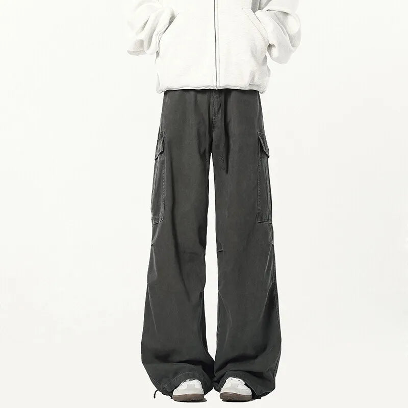 Solid Drawstring Side Pockets Wide Leg Pants