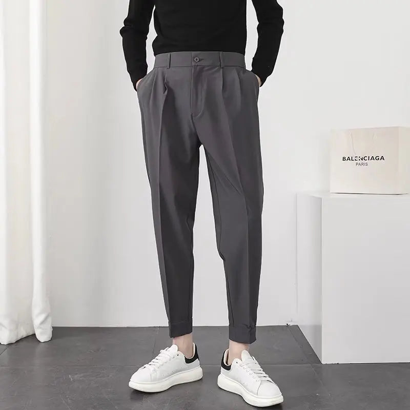 Classic Elastic Waist Solid Trousers