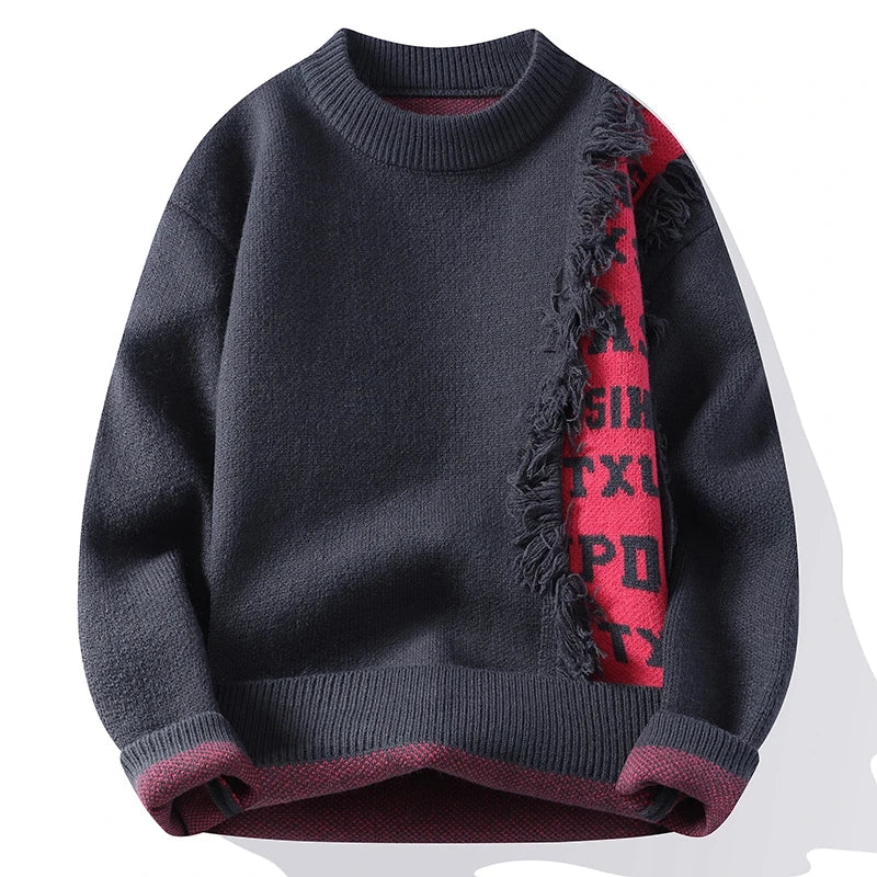 Solid Contrast Side Hole Ripped Sweater