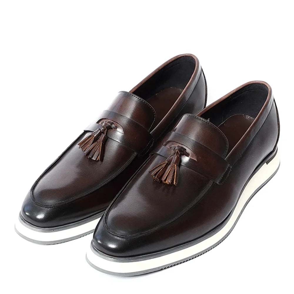 Genuine Leather Tassel Penny Loafers