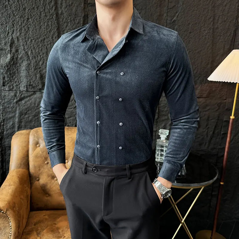 Double-Breasted Solid Color Shirt