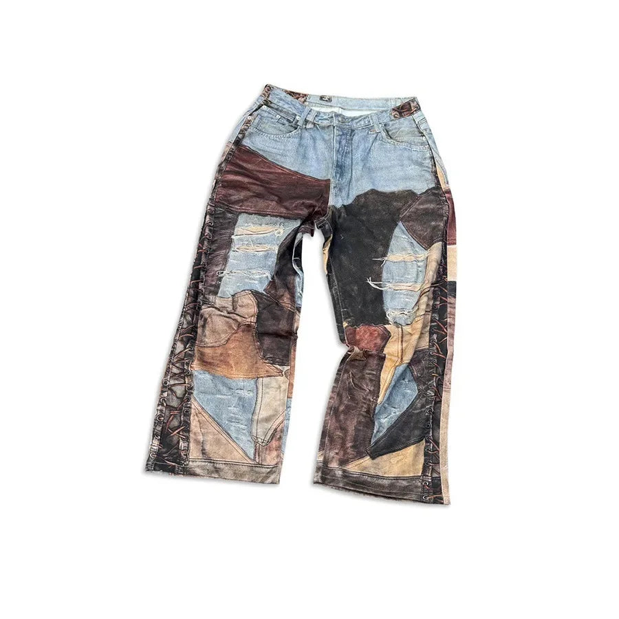 Casual Patchwork Style 3D Printed Jeans