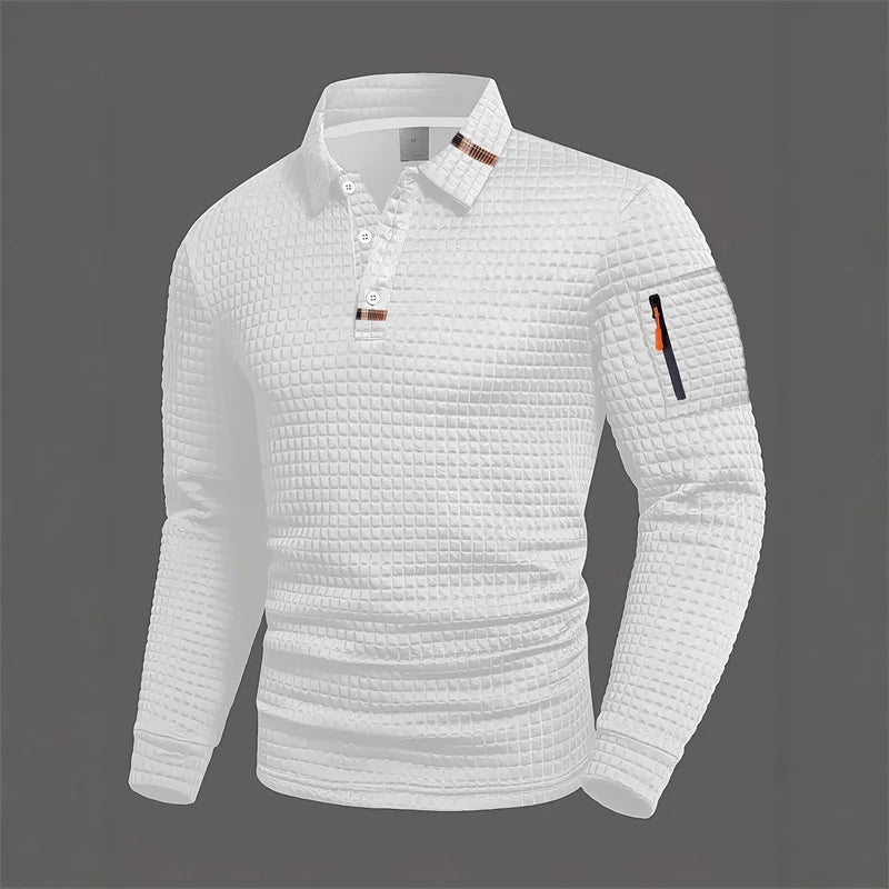 Arm Pocket Solid Turn-down Collar Polo Shirt
